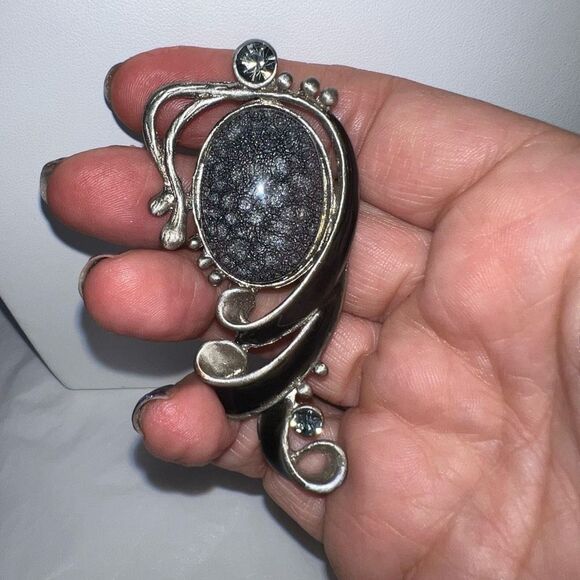 Vintage Silver Tone and Enamel Gray Sunstone Pendant - Picture 2 of 12